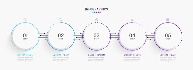 Designvorlage für infografik-etiketten mit symbolen und 5 optionen oder schritten