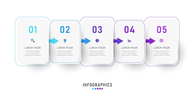 Designvorlage für infografik-etiketten mit symbolen und 5 optionen oder schritten