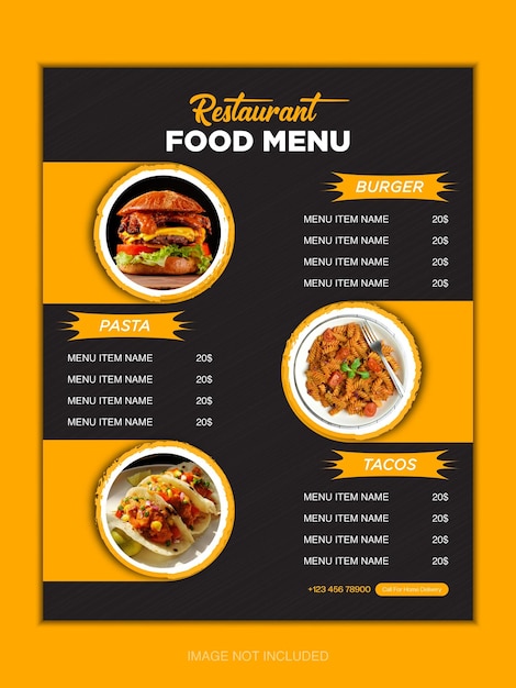 Designvorlage für köstliche Restaurantmenüs und Fast-Food-Flyer