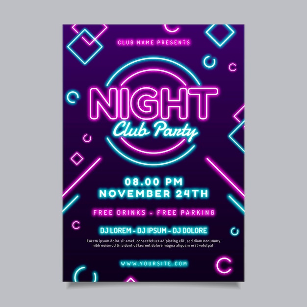 Designvorlage für Neon-Partyplakate