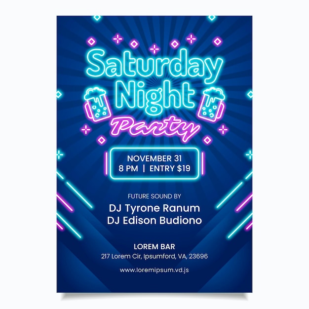 Designvorlage für Neon-Partyplakate