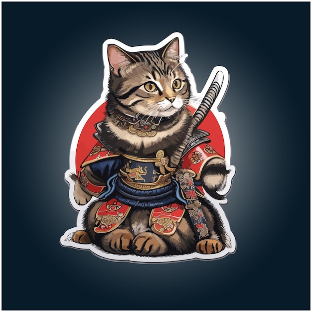 Designvorlage für Samurai-Katzenaufkleber
