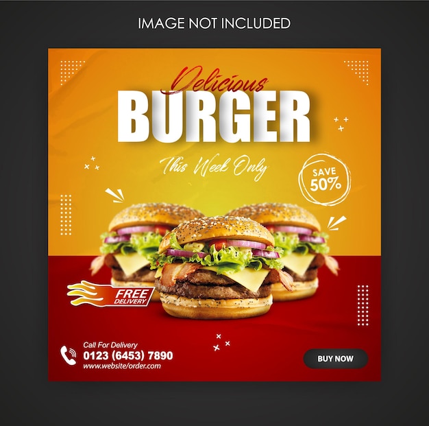 Designvorlage für Social Media-Werbung für Burger-Essen und Instagram