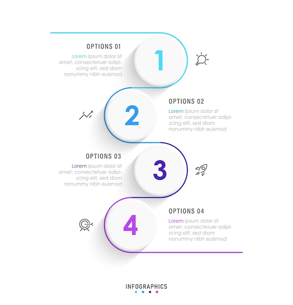 Designvorlage für Vektor-Infografik-Etiketten mit Symbolen und 4 Optionen oder Schritten. Kann für den Prozess verwendet werden