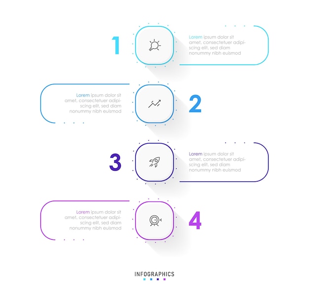 Designvorlage für vektor-infografik-etiketten mit symbolen und 4 optionen oder schritten. kann für den prozess verwendet werden