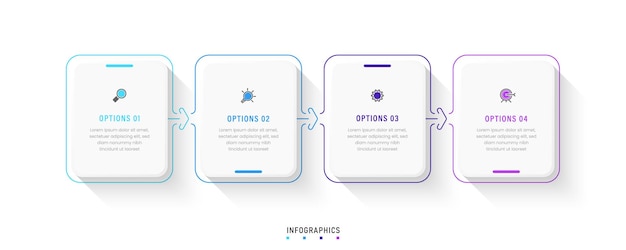 Designvorlage für vektor-infografik-etiketten mit symbolen und 4 optionen oder schritten. kann für den prozess verwendet werden