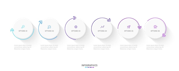 Designvorlage für vektor-infografik-etiketten mit symbolen und 6 optionen oder schritten