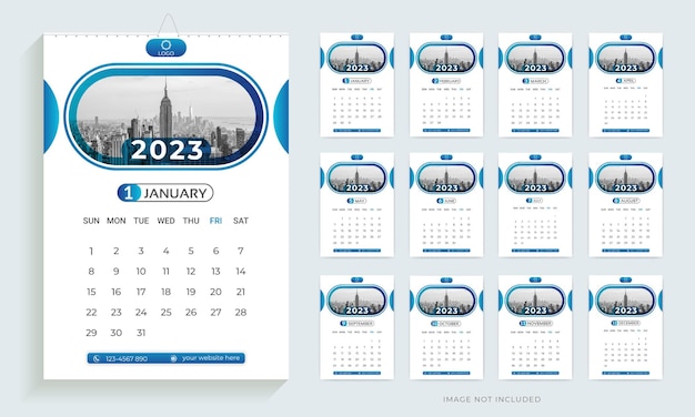 Designvorlage für wandkalender 2023