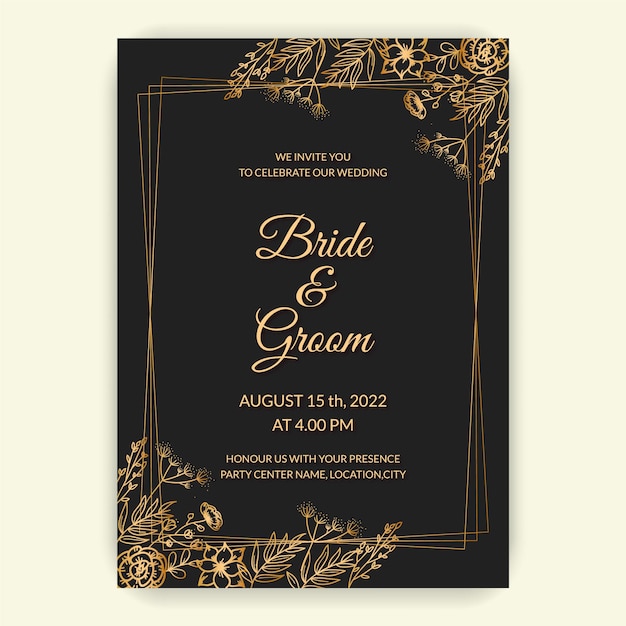 Designvorlagen für goldene Blumenhochzeitseinladungskarten