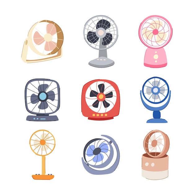 Vektor desk-fan-set-cartoon-vektor-illustration