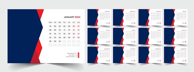 Vektor desk-kalender 2024 vorlage design büro-kalender 2024