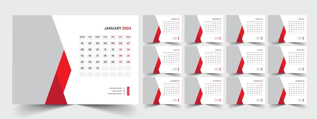 Vektor desk-kalender 2024 vorlage design büro-kalender 2024