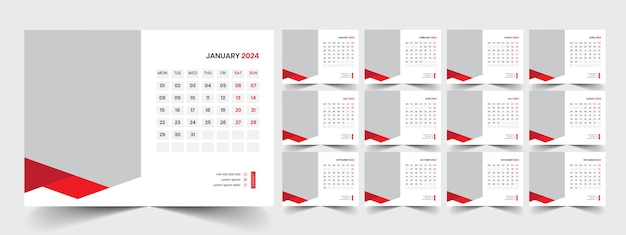 Vektor desk-kalender 2024 vorlage design büro-kalender 2024