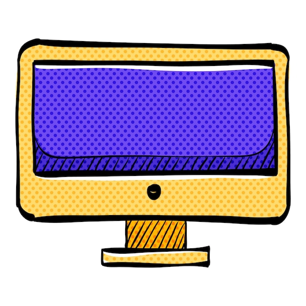 Desktop-Computer-Halfton-Symbol mit handgezeichneter Farbvektorillustration