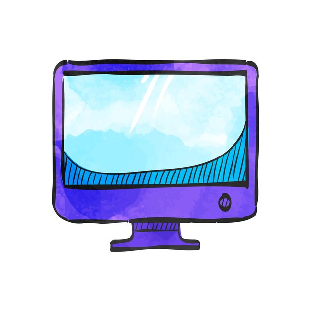 Desktop-Computer mit Symbolen im Aquarell-Stil
