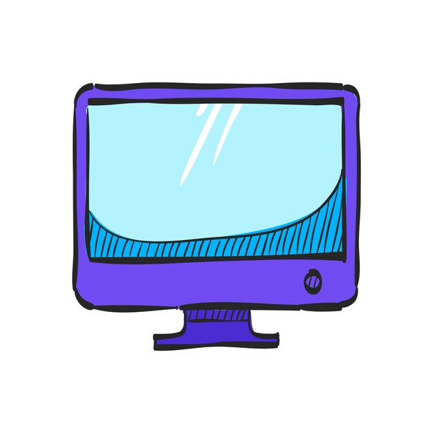 Desktop-Computer-Symbol in handgezeichneter Farbvektorillustration
