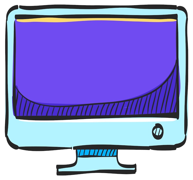 Desktop-Computer-Symbol in handgezeichneter Farbvektorillustration
