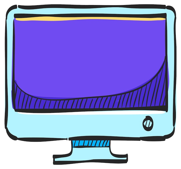 Vektor desktop-computer-symbol in handgezeichneter farbvektorillustration