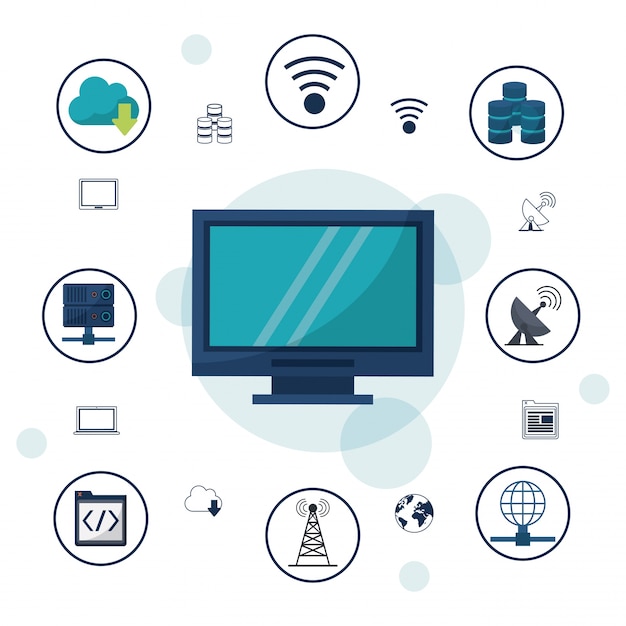 Desktop-Computer und Symbole Netzwerkverbindungen und Kommunikation