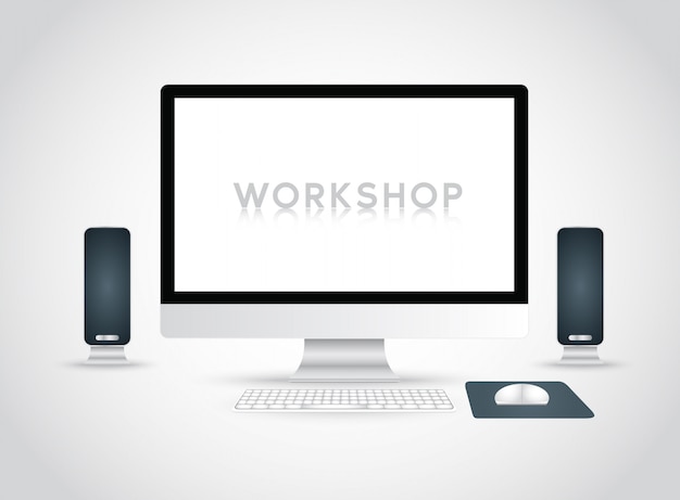 Desktop des Home Office. Arbeitsplatz für Schüler mit Computer. Illustration