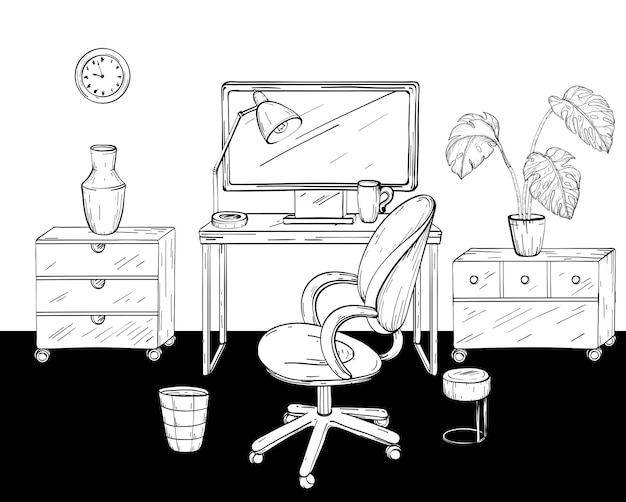 Desktop-Home-Office-Interior-Design Schwarz-Weiß
