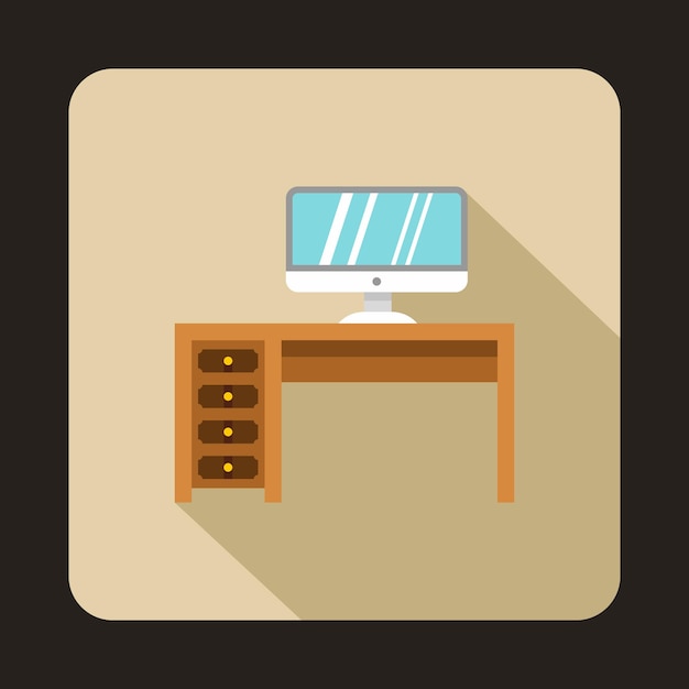 Desktop-IT-Computersymbol im flachen Stil auf einer beigen Hintergrundvektorillustration