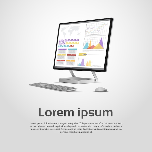 Desktop-Logo-moderne Computer-Arbeitsplatz-Ikonen-Monitor-Finanzdiagramm-Diagramm-infographic Vektor-Krankenwagen