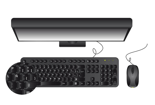 Desktop-PC mit Tastatur und Maus, hohe Ansicht