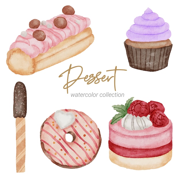 Vektor dessert-aquarell-handfarbensammlung