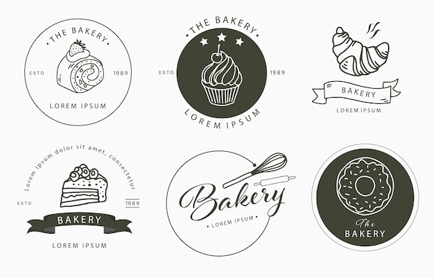 Dessertkollektion mit croissantcakevector illustration für iconstickerprintable und tattoo