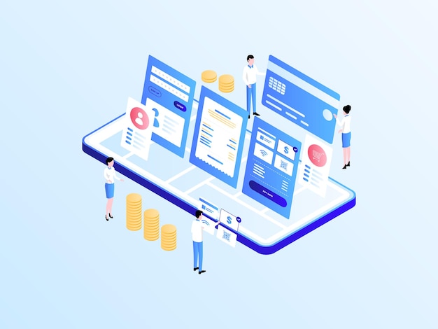 Detail Mobile Payment isometrische Illustration Lichtverlauf. Geeignet für mobile Apps, Websites, Banner, Diagramme, Infografiken und andere grafische Elemente.
