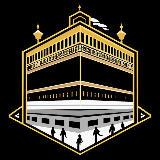 Vektor detaillierte handgezeichnete kaaba in mekka-vektorgrafiken