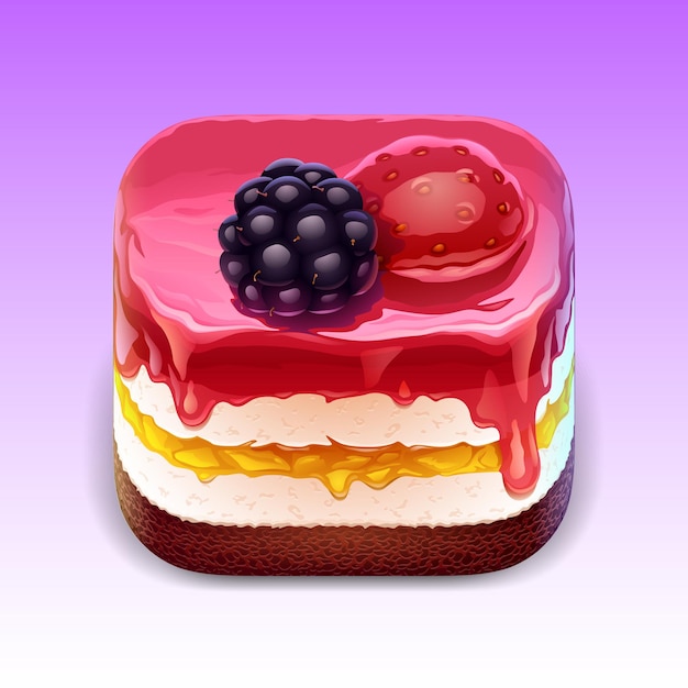 detaillierte Kuchenillustration mit Beeren und Gelee