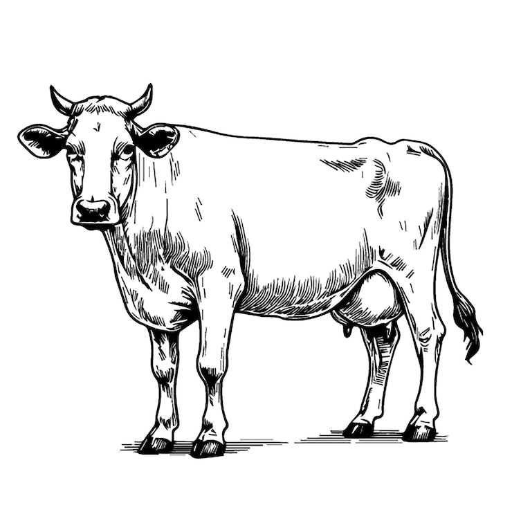 Vektor detaillierte kuh-schwarz-weiß-umriss-tierillustration