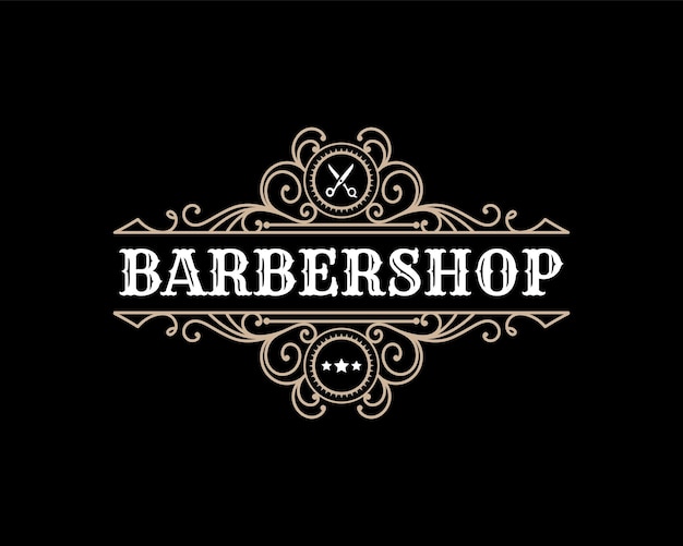 Detaillierter barbershop vintage luxus schriftzug dekoratives logo für tattoo studio friseur spa salon