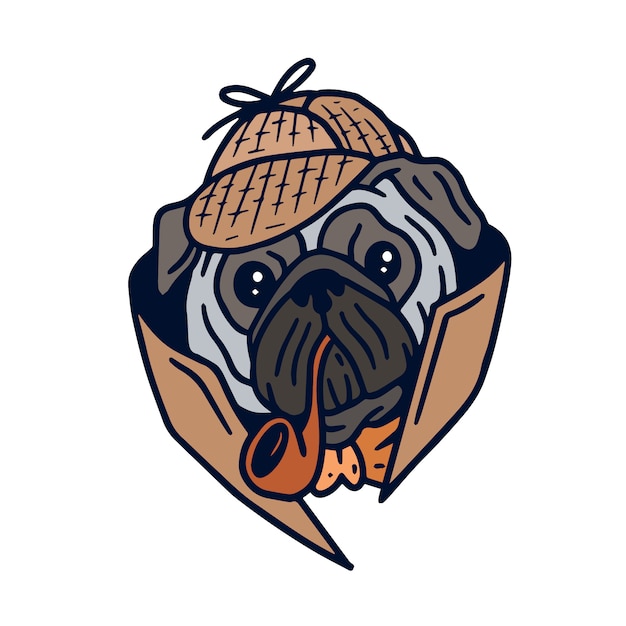 Detektiv mops hund clipart