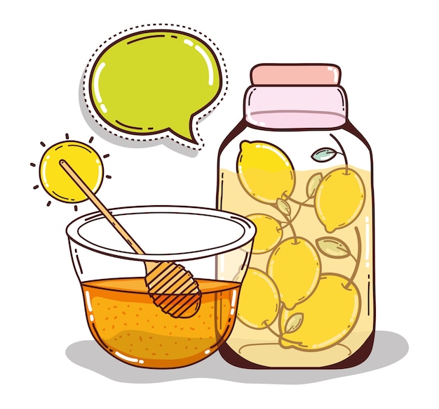 Detox saft cartoon mit zitronen und honig