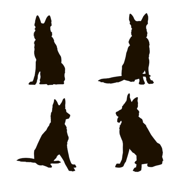 Vektor deutsche schäferhund-silhouette im flachen design