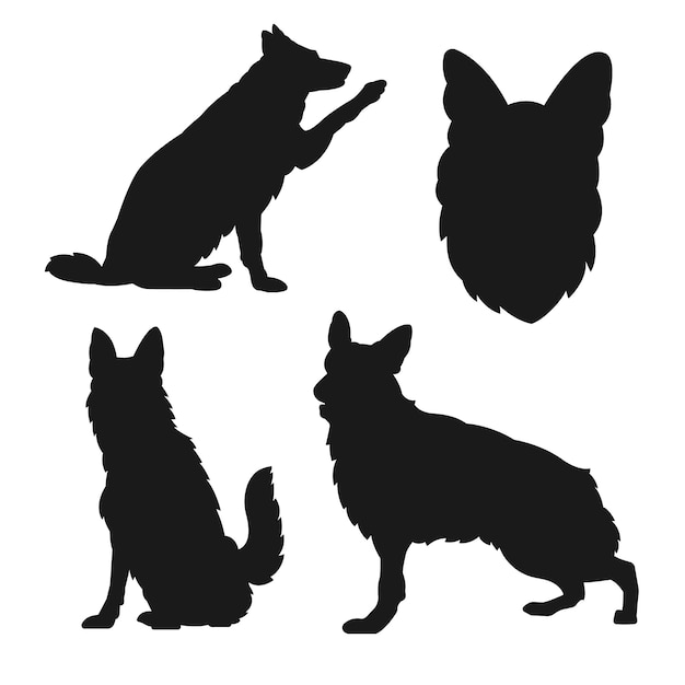 Vektor deutsche schäferhund-silhouette im flachen design