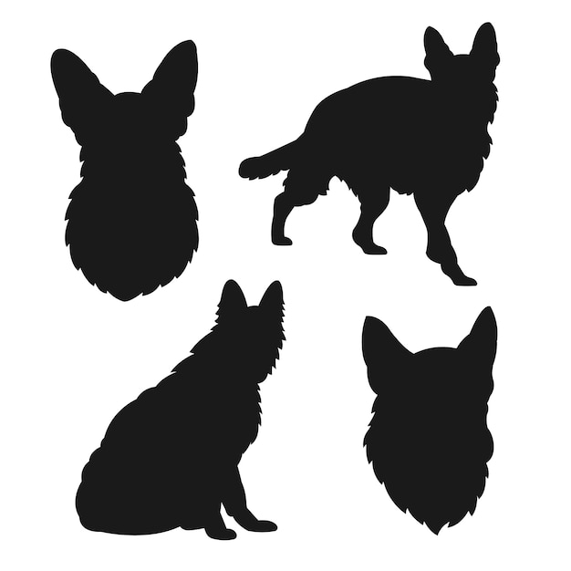 Vektor deutsche schäferhund-silhouette im flachen design