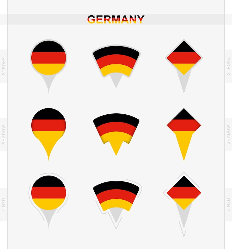 Vektor deutschland-flagge mit standortstift-symbolen der deutschland-flagge