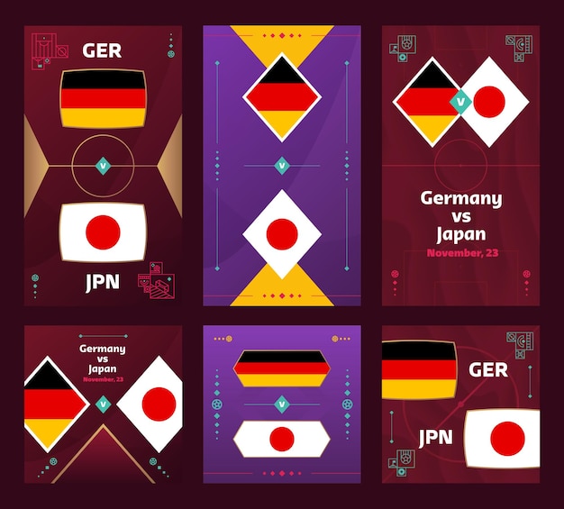 Deutschland gegen Japan Match World Football 2022 vertikales und quadratisches Banner-Set für Social Media 2022