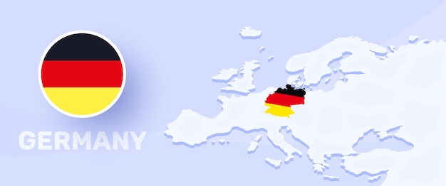 Deutschland karte flaggenbanner. vektorillustration mit einer karte von europa und einem hervorgehobenen land mit nationalflagge