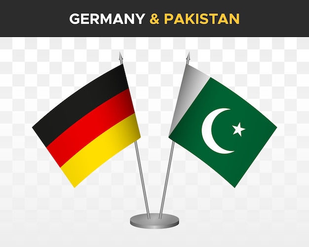 Deutschland vs pakistan schreibtischfahnen mockup isolierte 3d-vektorillustration deutsche tischfahnen