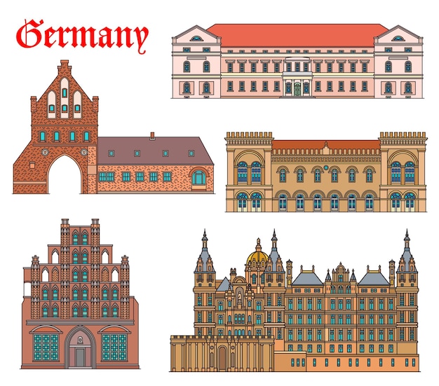 Vektor deutschlands wahrzeichen der architektur in schwerin wismar