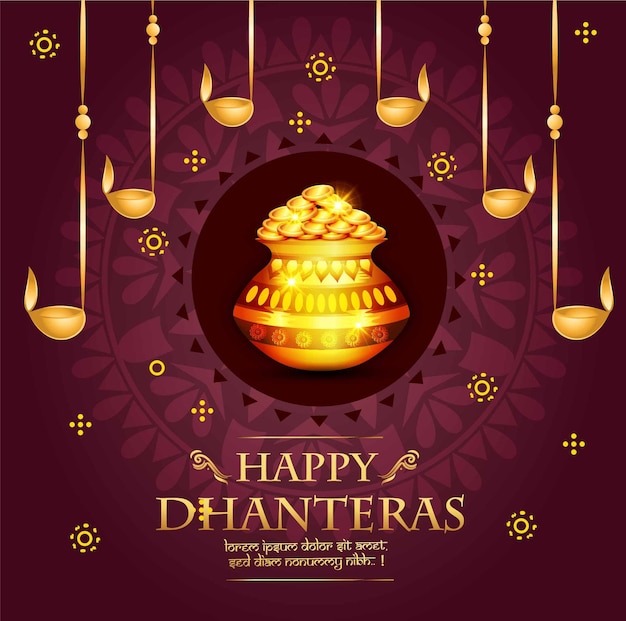 Dhanteras-feier und diwali-festival-feier abstraktes banner oder poster mit goldtopf