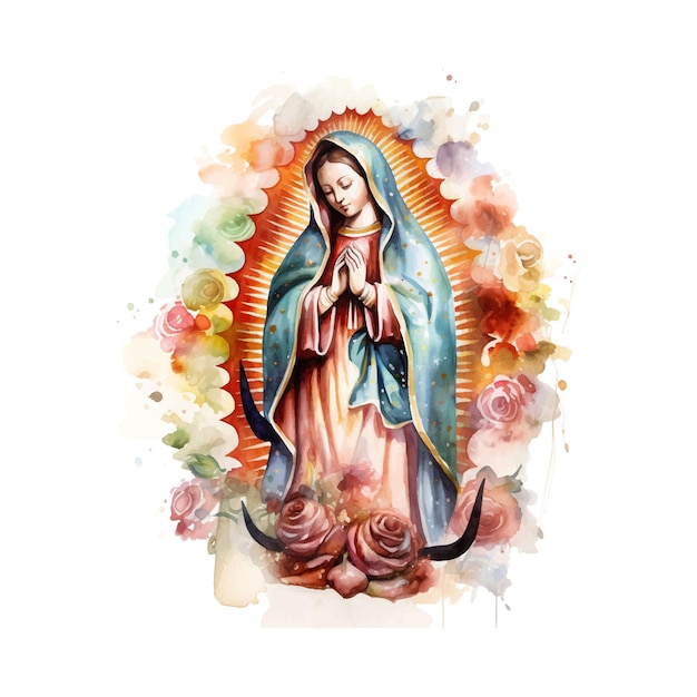 Dia de la virgen de guadalupe aquarell auf weißem hintergrund