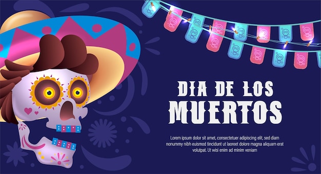 Dia de los muertos bedeutet tag der toten. mexikanische feiertagsfest-schablonen-banner-vektor-design