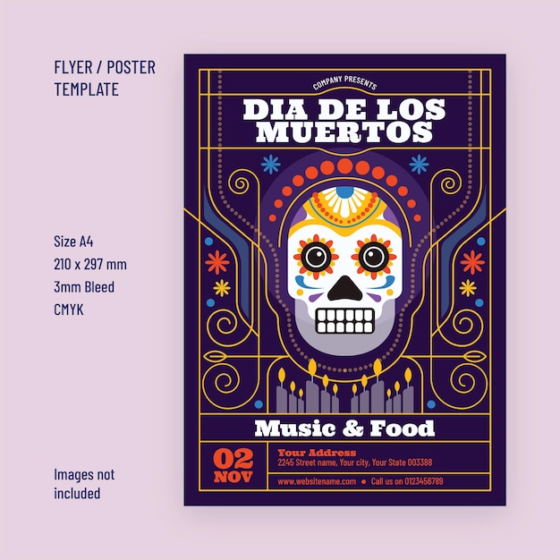 Vektor dia de los muertos flyer oder postervorlage