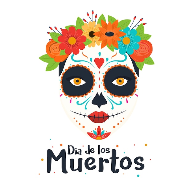 Vektor dia de los muertos karte mit bunten mexikanischen blumen